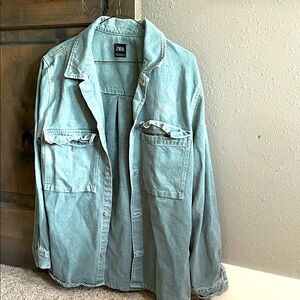 Zara Washed Blue Casual Jacket